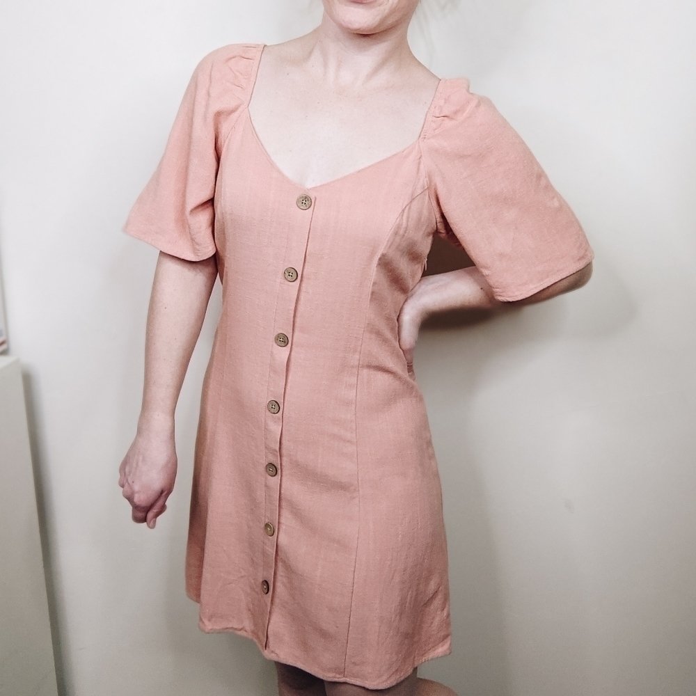 Rag Poets Sweetheart Button Front Peasant Blush Mini Dress - Size Small
